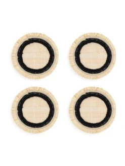 JOANNA BUCHANAN Straw Ruffle Edge Coasters 4-Piece Set
