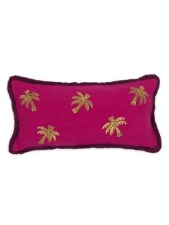 JOANNA BUCHANAN Palm Tree Linen Lumbar Pillow