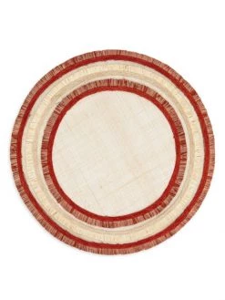JOANNA BUCHANAN Ruffled Stripe 4-Piece Straw Placemat Set