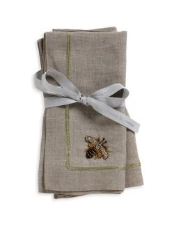JOANNA BUCHANAN Gold Trim Linen Dinner Napkins 2-Piece Set