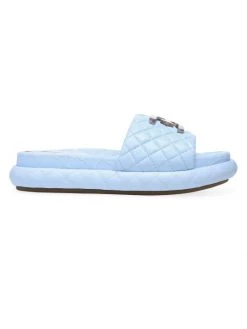Sam Edelman Kardina Logo Quilted Leather Slides Riviera Blue
